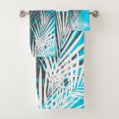 Blätter aus Palm, modern, aquamarin, grau, weiß Badhandtuch Set (Insitu)