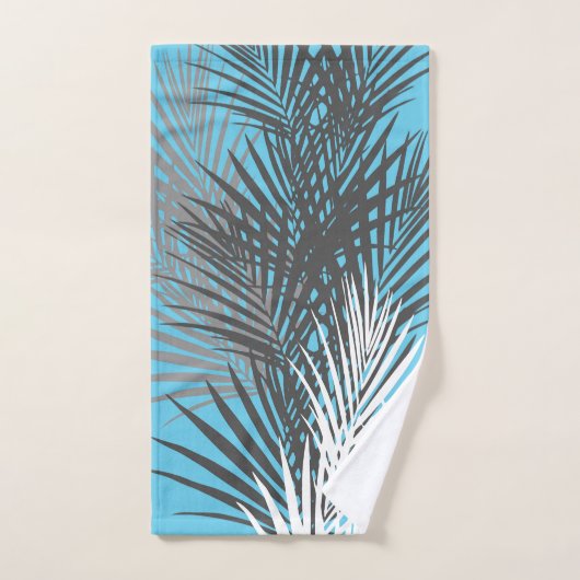 Blätter aus Palm, modern, aquamarin, grau, weiß Badhandtuch Set (Handtuch)