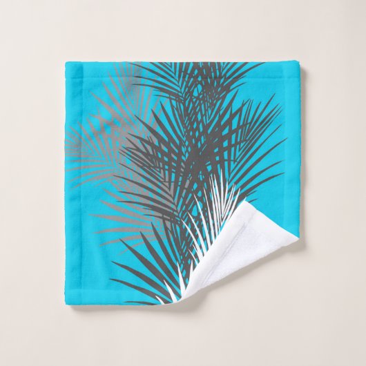Blätter aus Palm, modern, aquamarin, grau, weiß Badhandtuch Set (Waschlappen)