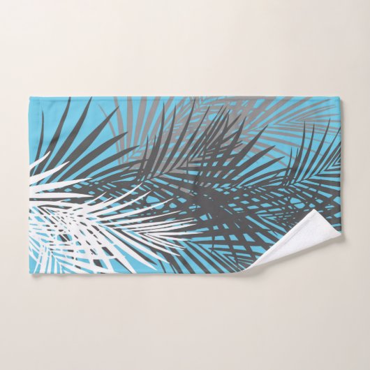 Blätter aus Palm, modern, aquamarin, grau, weiß Badhandtuch Set (Handtuch)