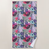 Blätter aus Palmen, blumenreich, botanisch, bunt,  Strandtuch (Vorderseite)