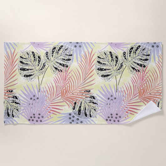 Blätter aus Palmen, blumenreich, botanisch, bunt Strandtuch (Vorderseite)