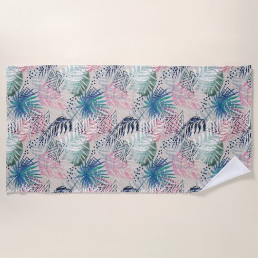 Blätter aus Palmen, blumenreich, botanisch, bunt Strandtuch (Vorderseite)