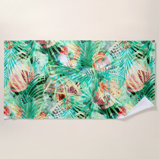 Blätter aus Palmen, tropisch, botanisch, bunt Strandtuch (Vorderseite)