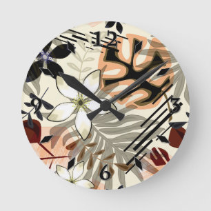 Blätter aus Palmen und Monstera, tropisch Runde Wanduhr