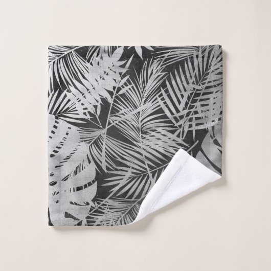 Blätter aus Schwarz-Weiß-Palmen Badhandtuch Set (Waschlappen)