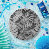 Blätter aus Schwarz-Weiß-Palmen Pappteller (Party)