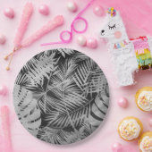 Blätter aus Schwarz-Weiß-Palmen Pappteller (Party)