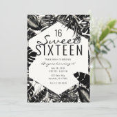 Blätter aus schwarzem und weißem Tropenpalme Süß 1 Einladung (Stehend Vorderseite)