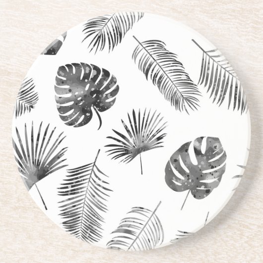 Blätter aus schwarzer Handfläche: Vintag nahtlos. Getränkeuntersetzer (Vorne)