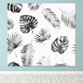 Blätter aus schwarzer Handfläche: Vintag nahtlos. Leinwanddruck (Insitu (Holzboden))