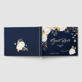 Blätter aus weißem Blütengold marineblau Gästebuch (Voll)