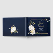 Blätter aus weißem Blütengold marineblau Gästebuch (Voll)