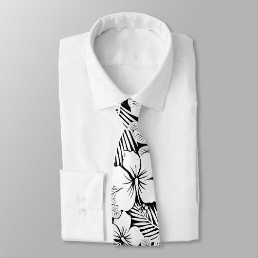 Blätter aus weißem Hibiskus und Palmen Krawatte (Gebunden)