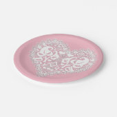 Blätter aus weißem Spitzenherz Blumenkohl Laky Val Pappteller (Schrägansicht)