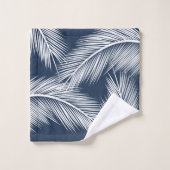 Blätter aus weißer Handfläche auf dunkelblauem Hin Badhandtuch Set (Waschlappen)