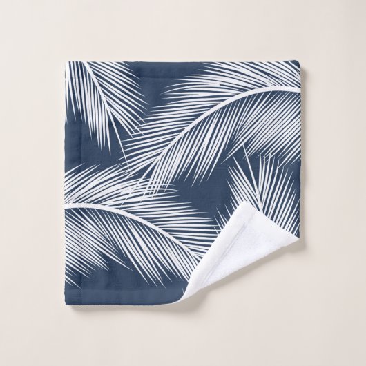 Blätter aus weißer Handfläche auf dunkelblauem Hin Badhandtuch Set (Waschlappen)