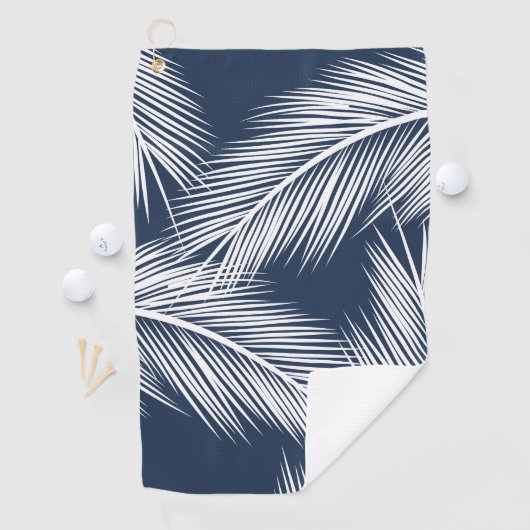 Blätter aus weißer Handfläche auf dunkelblauem Hin Golfhandtuch (Insitu)