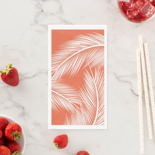 Blätter aus weißer Palme auf lachsfarbenem Hinterg Serviette (Beispiel)