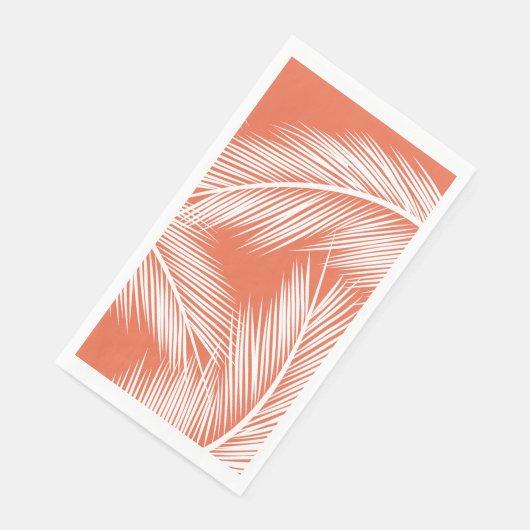 Blätter aus weißer Palme auf lachsfarbenem Hinterg Serviette (Ecke)