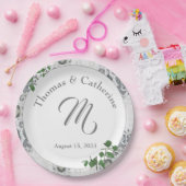 Blätter aus weißer Spitze und Rose Papierplatte Pappteller (Party)