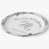 Blätter aus weißer Spitze und Rose Papierplatte Pappteller (Schrägansicht)