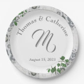 Blätter aus weißer Spitze und Rose Papierplatte Pappteller (Vorderseite)