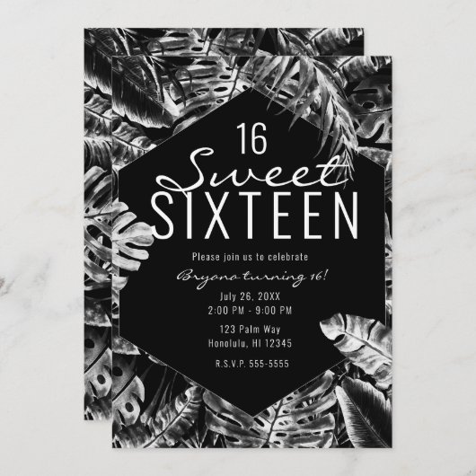 Blätter aus weißer und schwarzer Tropenpalme Sweet Einladung (Vorne/Hinten)