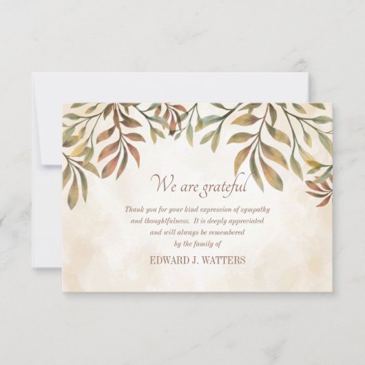 Blätter Beileid Vielen Dank Karte (Vorderseite)