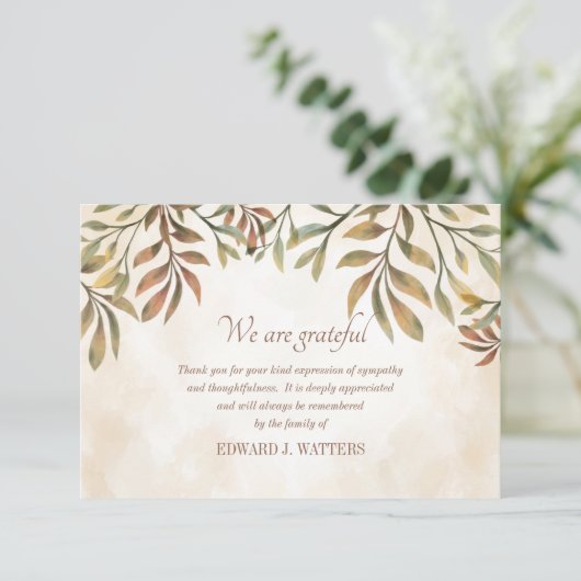 Blätter Beileid Vielen Dank Karte (Stehend Vorderseite)