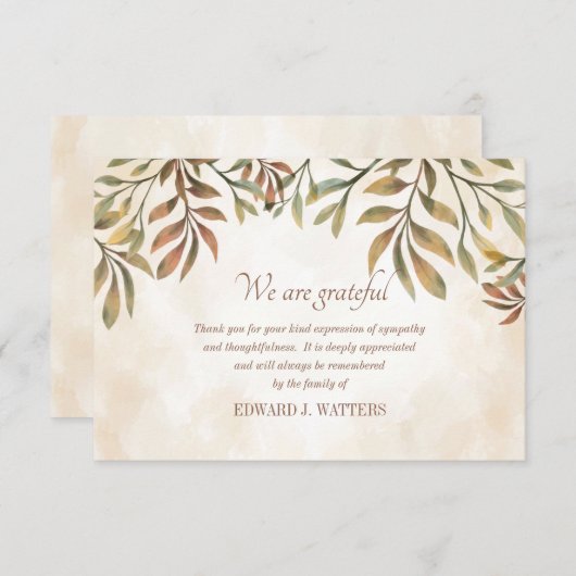 Blätter Beileid Vielen Dank Karte (Vorne/Hinten)