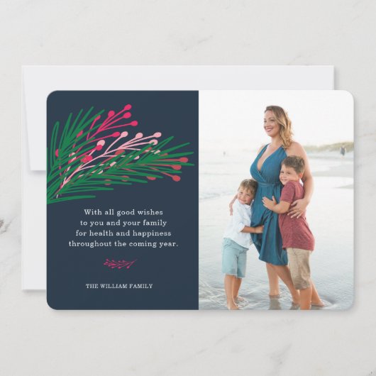 Blätter & Berries Fotokarte Feiertagskarte (Vorderseite)