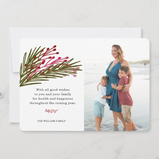 Blätter & Berries Fotokarte Feiertagskarte (Vorderseite)