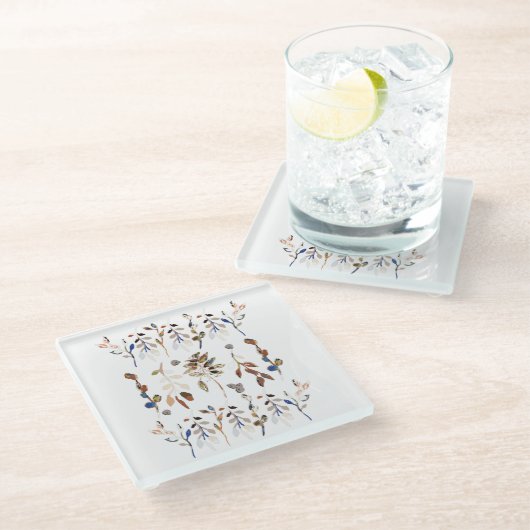 Blätter Berries Weißer Traumsee Glasuntersetzer (Schrägansicht)