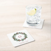 Blätter & Berries Wreath Monogram Weihnachten Rechteckiger Pappuntersetzer (Vor Ort)