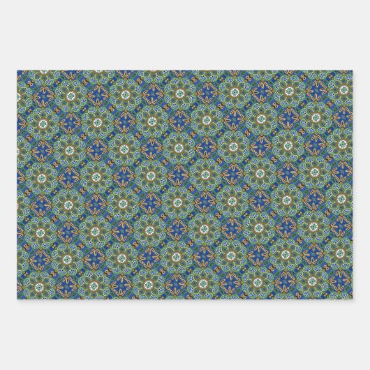 Blätter, blau und grün, Set 3 Geschenkpapier Set (Vorderseite 3)