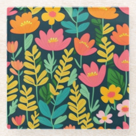 Blätter Blume farbenfrohe Gestaltung Glasuntersetzer