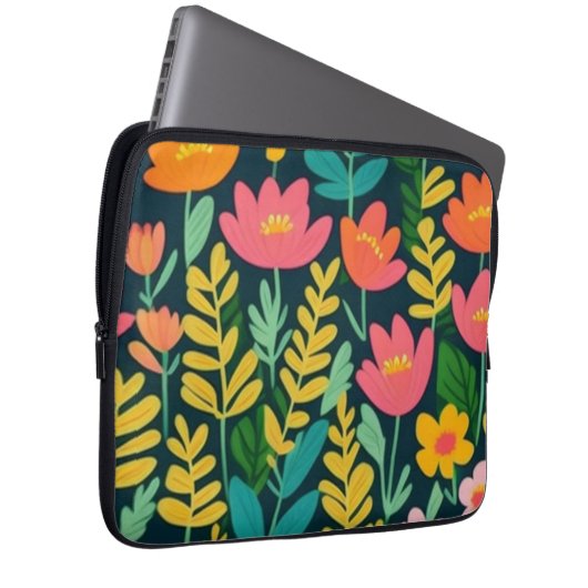 Blätter Blume farbenfrohe Gestaltung Laptopschutzhülle (Vorne Rechts)