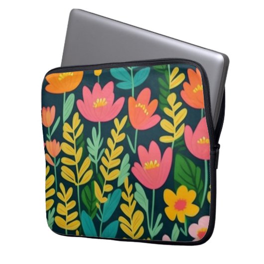 Blätter Blume farbenfrohe Gestaltung Laptopschutzhülle (Vorderseite Links)