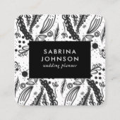 Blätter Blume Polka Punkte Muster Schwarz-weiß Quadratische Visitenkarte (Vorderseite)