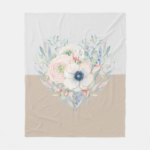Blätter & Blume Wasserfarbenes Herz Fleecedecke