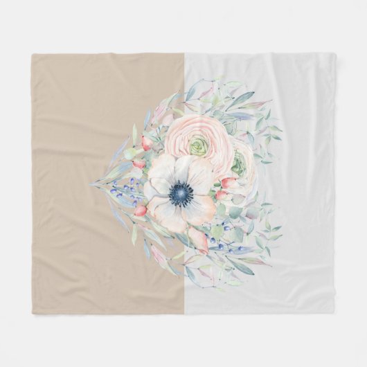 Blätter & Blume Wasserfarbenes Herz Fleecedecke (Vorderseite (Horizontal))