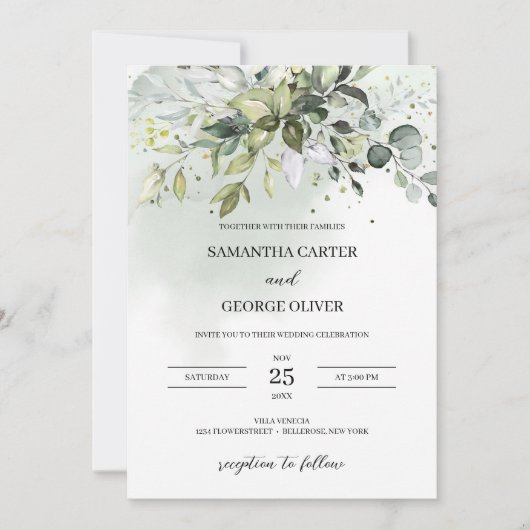 Blätter boho eucalyptus personalzied einladung (Vorderseite)