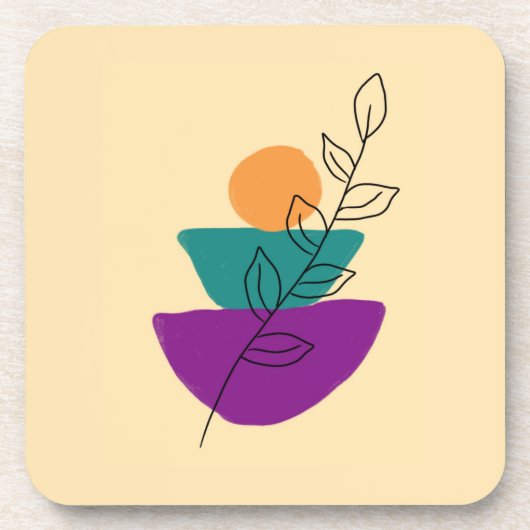 Blätter Boho-Illustration Getränkeuntersetzer (Vorderseite)