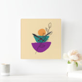 Blätter Boho-Illustration Quadratische Wanduhr (Zuhause)