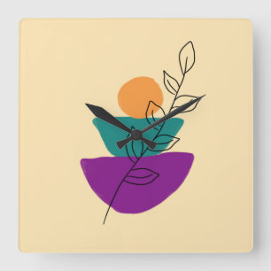 Blätter Boho-Illustration Quadratische Wanduhr