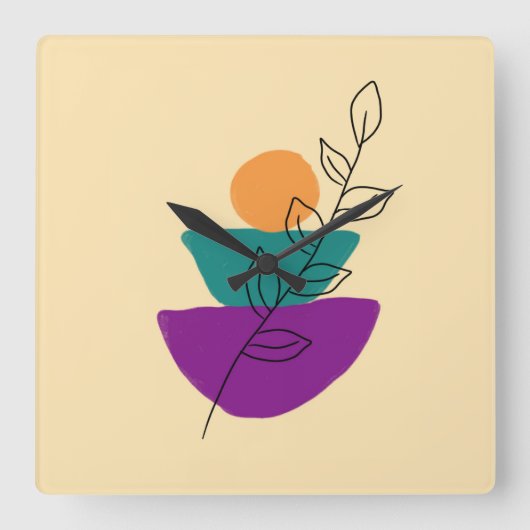 Blätter Boho-Illustration Quadratische Wanduhr (Vorderseite)