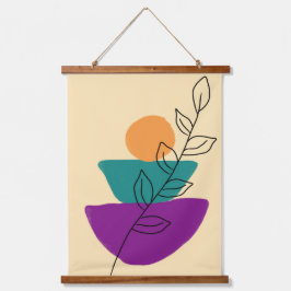 Blätter Boho-Illustration Wandteppich Mit Holzrahmen