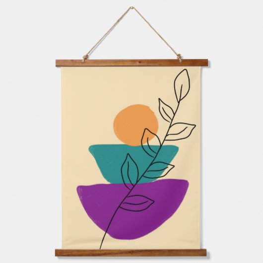 Blätter Boho-Illustration Wandteppich Mit Holzrahmen (Vorderseite)