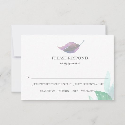 Blätter Botanische Hochzeitskarten für Wasserfarbe Mitteilungskarte (Vorderseite)